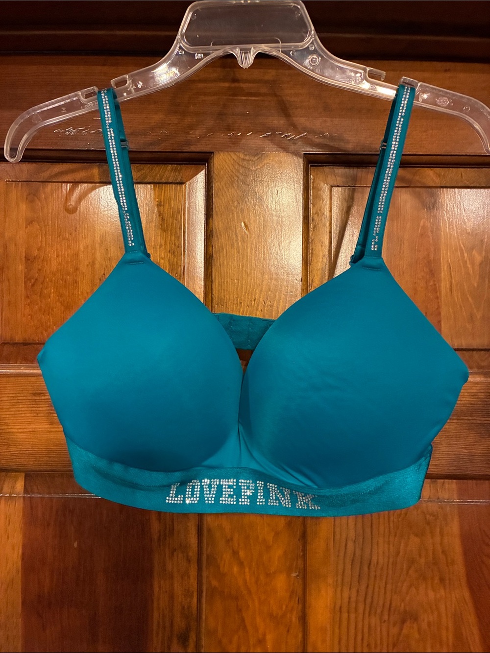 38D PINK Victoria’s Secret Teal Everywhere Wireless Push Up Bra Rhinestone